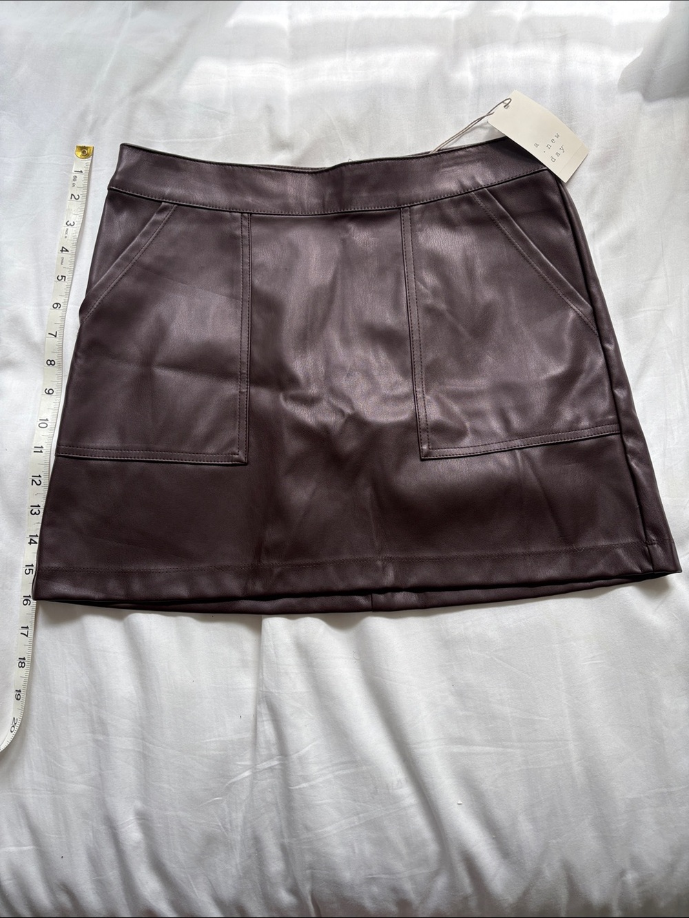 Faux Leather Mini Skirt in Brown